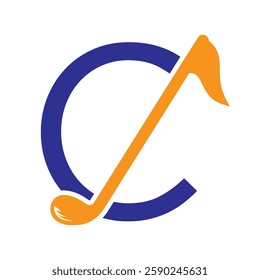 Initial Letter C Hockey Logo Concept With Hockey Stick Symbol Vector Template