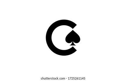 Initial Letter C with Hold the Ace Poker Game Logo Design Inspiration