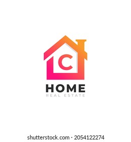 Diseño del logotipo del hogar de la letra inicial C. Concepto del logotipo inmobiliario. Ilustración vectorial