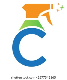 Initial Letter C House Cleaning Logo Concept With Hygiene Sprays Symbol