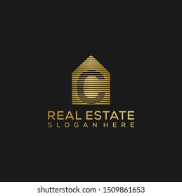 initial letter c house Logo. real estate logo concept. golden vector illustration