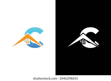 Letra inicial C con Vector de diseño de logotipo de la casa. Letra C con inspiración de Plantilla de diseño de logotipo de la casa.