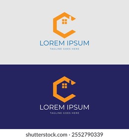 Initial Letter C with House for Real Estate Property Construction Logo Design Vector