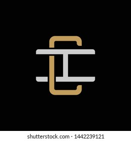 Initial letter I and C, IC, CI, overlapping interlock logo, monogram line art style, silver gold on black background