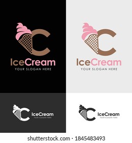 Letra inicial C con diseño de plantilla de logotipo de crema de hielo. Ilustración vectorial.