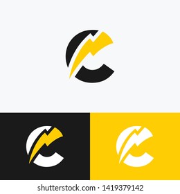 initial letter C icon logo design template with lightning - thunder - bolt - electric - vector