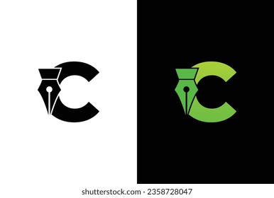 initial Letter C ink pen logo design. Letter C pen logo in modern style concept.