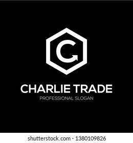 Initial letter C inside Hexagon with arrow shape. Modern white logo template for business or finance.