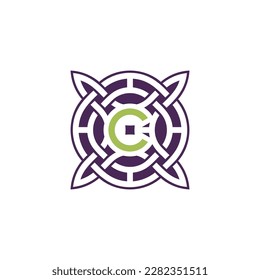 Initial letter C intersection pattern frame Celtic knot logo