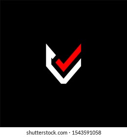 Initial letter C J V or checkmark logo template with modern fox head simplicity symbol in flat design monogram illustration