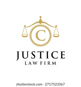 Initial letter C justice law firm logo design, attorney scale of justice legal graphic icon vector template