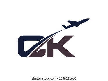 Initial Letter C and K with Aviation Logo Design, Air, Airline, Airplane and Travel Logo template.