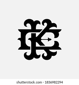 Initial letter C, K, CK or KC overlapping, interlock, monogram logo, black color on white background