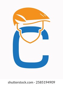 Initial Letter C Labour Day Logo Concept With Safety Helmet Symbol Vector