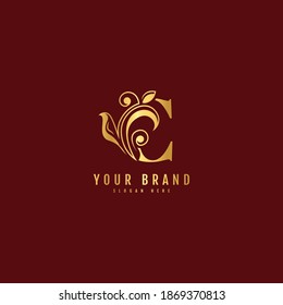 Initial letter C with leaf logo vector concept element. Luxury natural logotype vector.