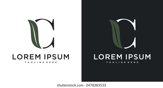 Initial letter C with leaf logo design. Premium Vector