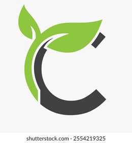 Initial Letter C Leaf Logo Concept For Eco Green Leaf Logo Vector Sign
