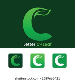 Initial letter C leaf logo design green gradient organic leaf logo