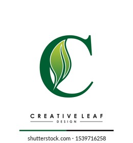 Initial Letter C With Leaf Luxury Logo. Green leaf logo Template vector Design. 