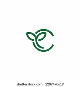 Initial letter C leaf nature plant organic fresh modern