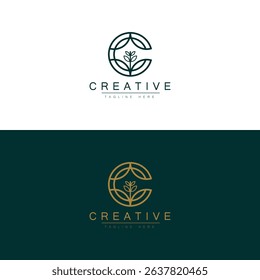 Initial letter C leaf nature plant organic fresh modern logo design