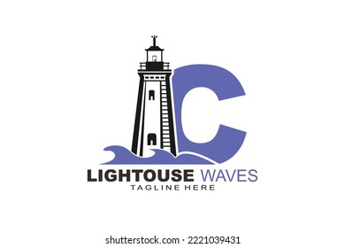 initial Letter C lightouse waves logo