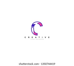 Initial Letter C Linear Pop Art Vibrant Modern Trendy Logotype