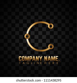 Initial Letter C Linked Design Logo with gold line creative effect black background