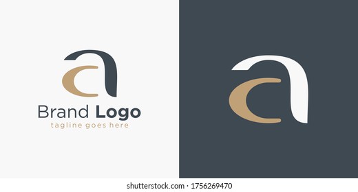 Initial Letter C and A Linked Logo. Black Gold Handwriting Calligraphic shape isolated on Double Background. Usable for Business and Branding Logos. Flat Vector Logo Design Template Element