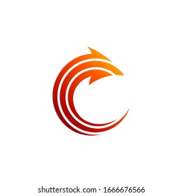 Initial letter C logo with arrow shape, Simple stripes style