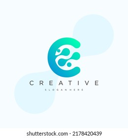 Initial Letter C Logo art. Blue Gradient Linear Rounded Style with Connected Liquid Dots . Usable for Business Science and Technology Logos. Flat Vector Logo Design Template Element.