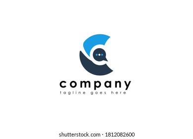 Initial Letter C Logo. Blue Speech Bubble Linear Rounded Style with Negative Space Chat Talk Icon isolated on White Background. Flat Vector Logo Design Template Element.