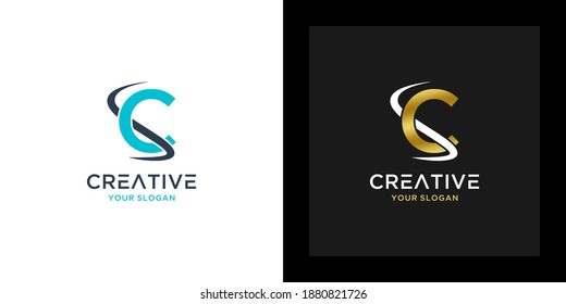Initial letter c logo. blue and gold