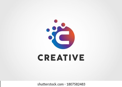 Initial Letter C Logo, Circle particle with letter C inside, vector illustration