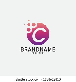Initial letter C Logo Design with Molecule element. Technology logo in the form of atoms. network connection icon, share symbol. - vector