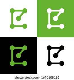 Initial letter C logo design template elements, dot connection vector illustration, digital technology concept