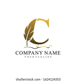 Initial letter C logo with Feather Luxury gold.