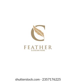 Initial letter C logo with Feather Luxury gold, Initial Feather Logo template