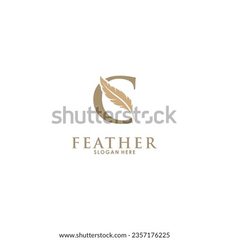 Initial letter C logo with Feather Luxury gold, Initial Feather Logo template