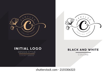 initial letter c logo, flower handwriting logo design, vector logo for women beauty, salon, massage, cosmetic or spa brand.