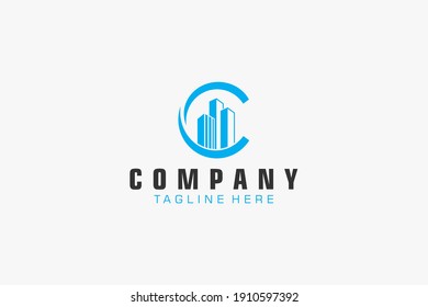 Logo De La Letra Inicial C.  Línea geométrica aislada. Usable para logotipos de empresas, edificios y tecnología. Elemento de plantilla de diseño de logotipo de vectores planos.