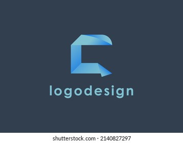 Initial Letter C Logo. Geometric Shape Origami Style isolated on Dark Background. Usable for Business, Technology and Branding Logos. Flat Vector Logo Design Template Elements.