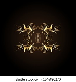 Initial Letter C Logo Gold Frame Luxury Badge Decorative Ornate Ornament  Vector Design for wedding, boutique and luxuries business