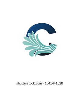 Initial Letter C logo icon abstract nature vector design concept  water wave drop with blue color with letter C for business or brand identity.