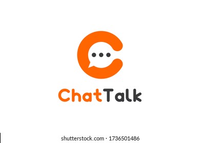 Initial Letter C Logo. Orange Speech Bubble Linear Rounded Style with Negative Space Chat Talk Icon isolated on White Background. Flat Vector Logo Design Template Element.