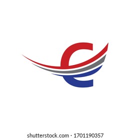 letra inicial c logotipo ala rojo, azul y gris color