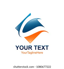Initial letter C logo template colored blue orange square swoosh design for business and company identity
