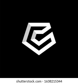 Initial letter C logo template with modern geometric pentagonal prism line art illustration in flat design monogram symbol