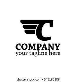 Initial Letter C Logo With Vector Wings Icon Black