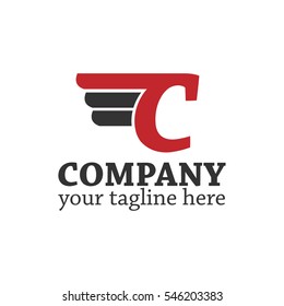 Initial Letter C Logo With Vector Wings Icon Red